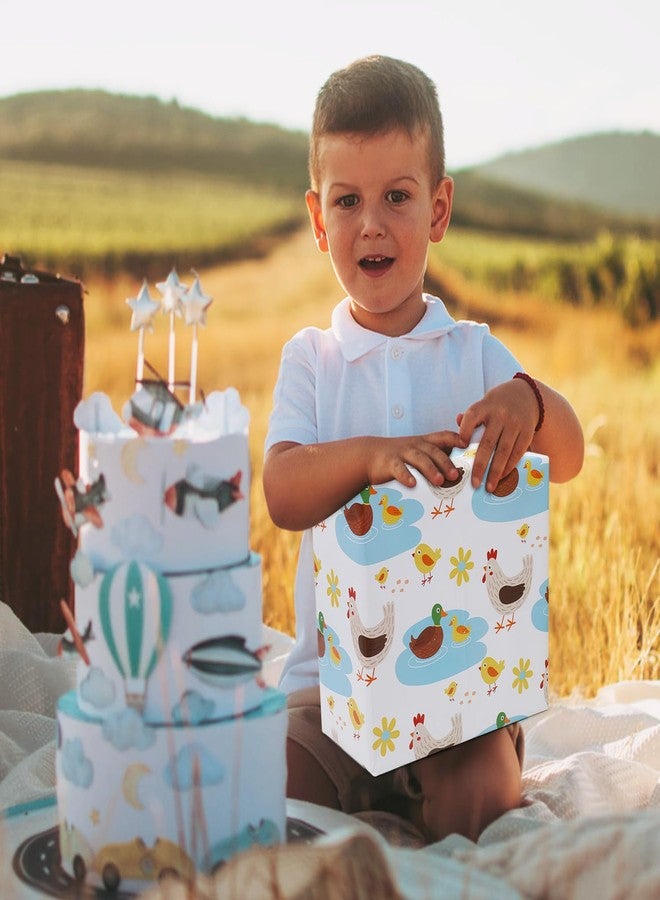 AirCool Farm Wrapping Paper Kids Boys Girls, Farm Animal Cow Pig Horse Duck Pets Tractor Wrapping Paper, 20 x 28 inches per Sheet, Folded Flat 12 Sheets Gift Paper for Baby Shower Birthday Party Supplies - Image 4
